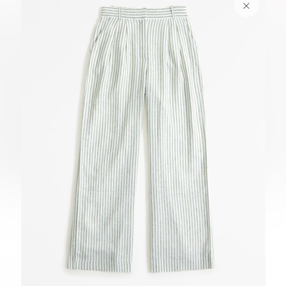 Abercrombie Sloane Tailored Green & White Linen Blend Pants - Picture 5 of 5